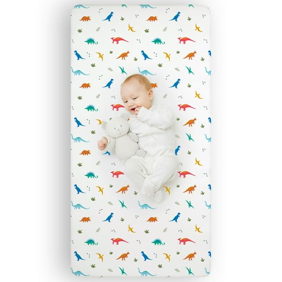 Wildkin Kids Fitted Crib Sheet for Boys and Girls, Features Vibrant, Playful Olive Kids Designs, 100% Cotton (Jurassic Dinosaurs)