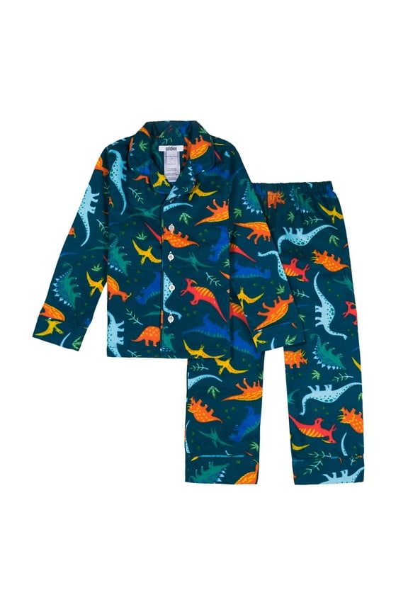 Kids Flannel Button Down Pajamas for Boys and Girls (Jurassic Dinosaurs, Size 3T)