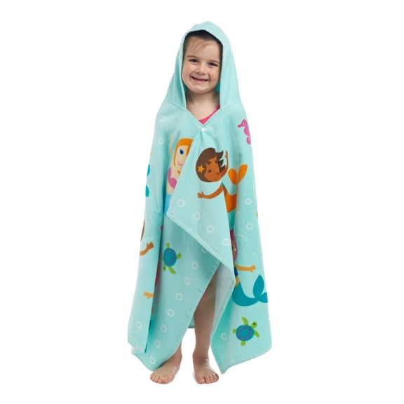 Wildkin Kids Hooded Beach Towel Poncho for Boys and Girls (Mermaids Blue Blue)