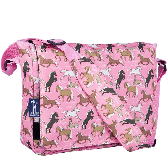 Wildkin Kids Messenger Bag, Perfect for School or Travel, 13 Inch (Horses in Pink)
