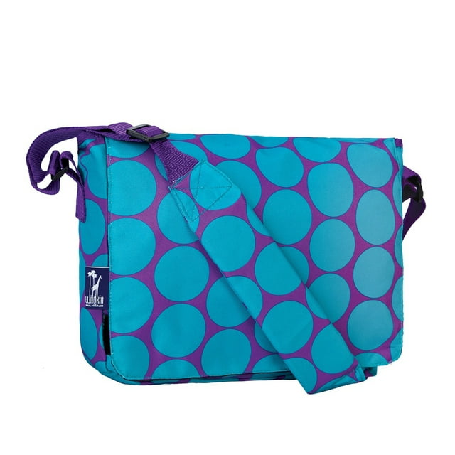 Wildkin Kids Messenger Bag for Girls, Perfect for School or Travel, 13 Inch (Big Dot Aqua)