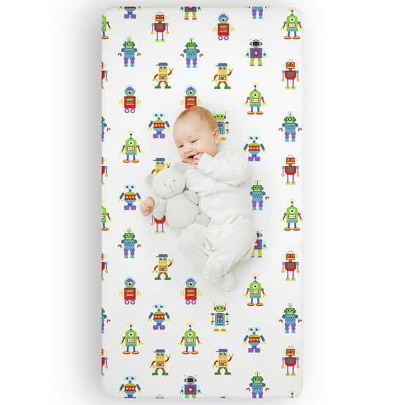 Wildkin Kids Microfiber Fitted Crib Sheet for Boys & Girls, 52 x 28 Inches (Robots)