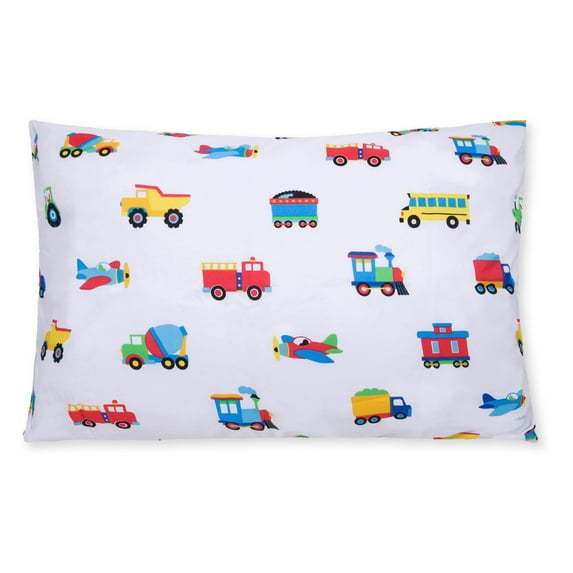 Wildkin Kids Microfiber Standard Pillowcase for Boys and Girls - 30 x 20 Inches (Trains, Planes & Trucks Blue)