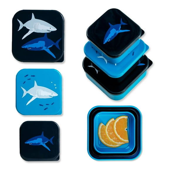 Wildkin Kids Nested Snack Containers for Boys & Girls (Sharks)