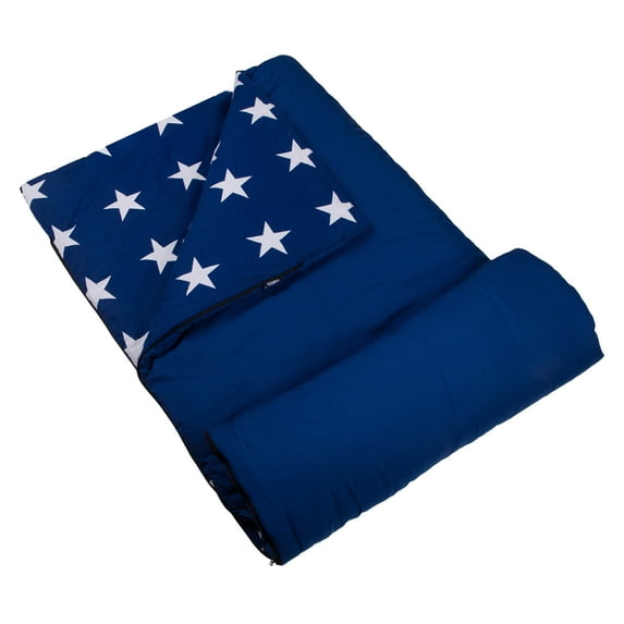 Wildkin Kids Original Sleeping Bag for Boys and Girls, Measures 57 x 30 Inches (Blue and White Stars)