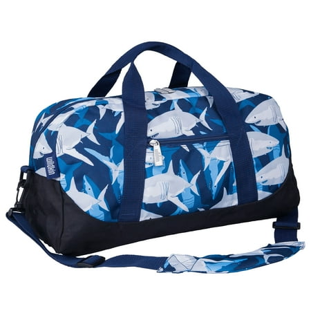 Wildkin Kids Overnighter Duffel Bag for Boys & Girls, Features Two Carrying Handles and Removable Padded Shoulder Strap, BPA & Phthalate Free (Sharks Blue)