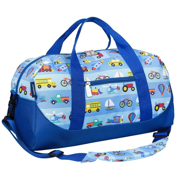 Wildkin Kids Overnighter Duffel Bag for Boys & Girls, Features Two Carrying Handles and Removable Padded Shoulder Strap (On the Go Blue)