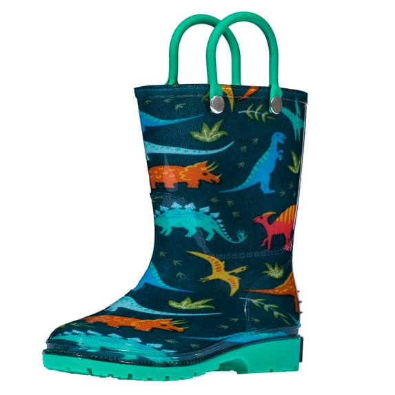Wildkin Kids Rain Boots for Toddlers Boys & Girls (Jurassic Dinosaurs Green, size 13)