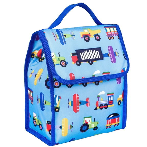 Wildkin Kids Soft Sided Cooler Lunch Bag (Trains, Planes & Trucks Blue)