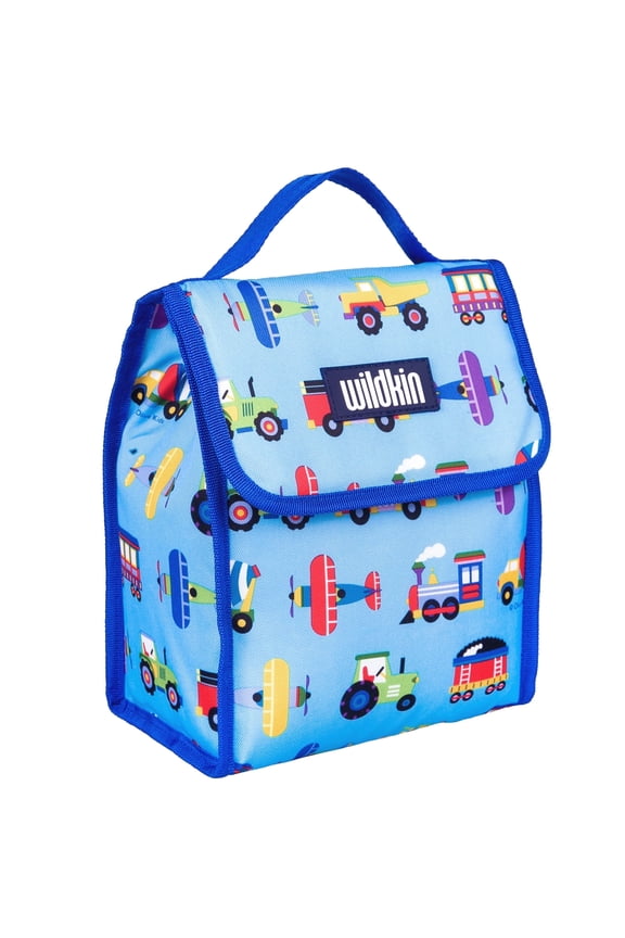 Kids Soft Sided Cooler Lunch Bag (Trains, Planes & Trucks Blue)