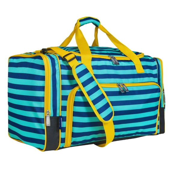 Wildkin Kids Weekender Duffel Bag for Boys and Girls, 22 Inch (Blue Stripes)