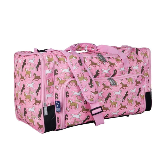 Wildkin Kids Weekender Duffel Bag for Boys and Girls, 22 Inch (Horses in Pink)