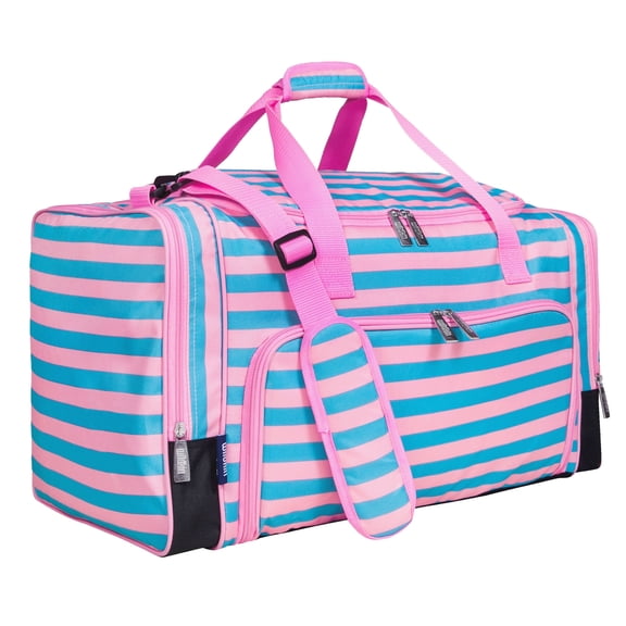 Wildkin Kids Weekender Duffel Bag for Boys and Girls, 22 Inch (Pink Stripes)