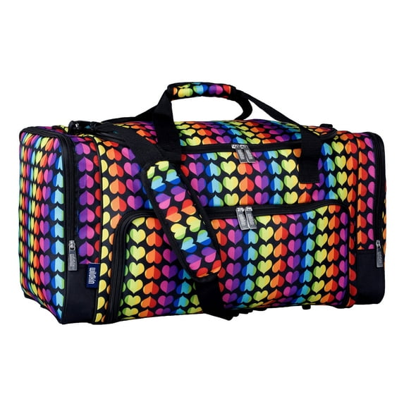 Wildkin Kids Weekender Duffel Bag for Boys and Girls, 22 Inch (Rainbow Hearts Pink)