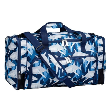 Wildkin Kids Weekender Duffel Bag for Boys and Girls, 22 Inch (Sharks Blue)