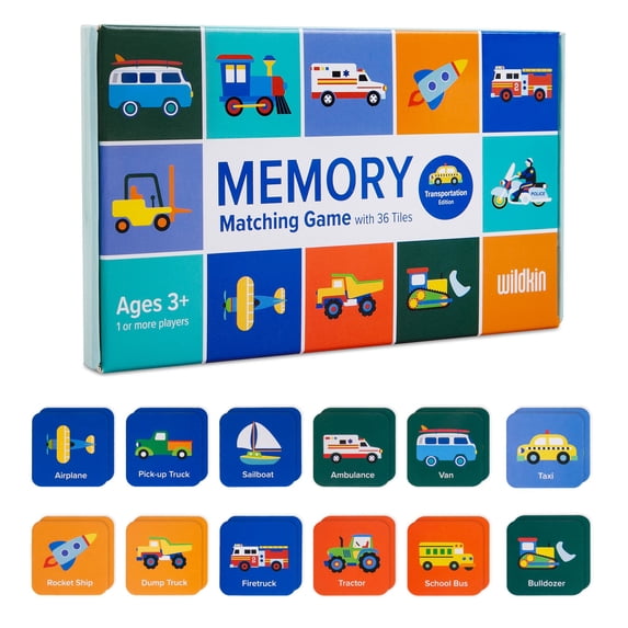 Wildkin Memory Matching Board Games, Transportation, 36 Count