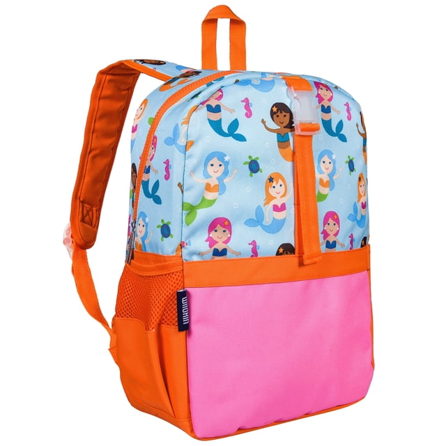 Wildkin Mermaids Child, Teen Pack-It-All 15 Inch School & Travel Backpack in Blue for Girls, Front strap for attaching Wildkin's Clip-in Lunchbox or other gear, Generously sized exterior front pocket