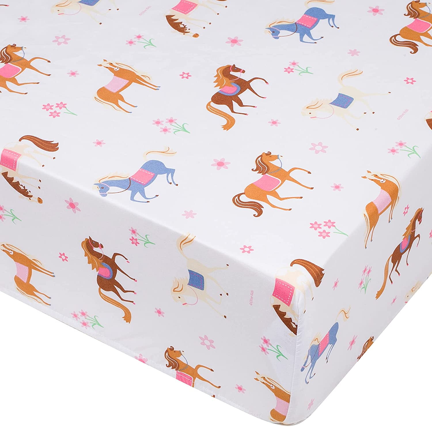 Pink Horse Print Microfiber Toddler Crib Sheet Set