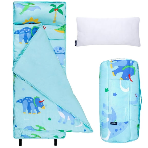 Wildkin Microfiber Nap Mat for Toddler Boys and Girls, Daycare and Preschool, Roll-up Design (Dinosaur Land Blue)
