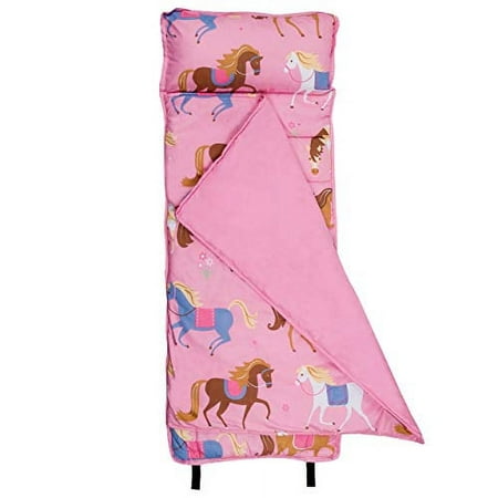 Wildkin Microfiber Nap Mat for Toddler Boys and Girls, Daycare and Preschool, Roll-up Design (Horses Pink)