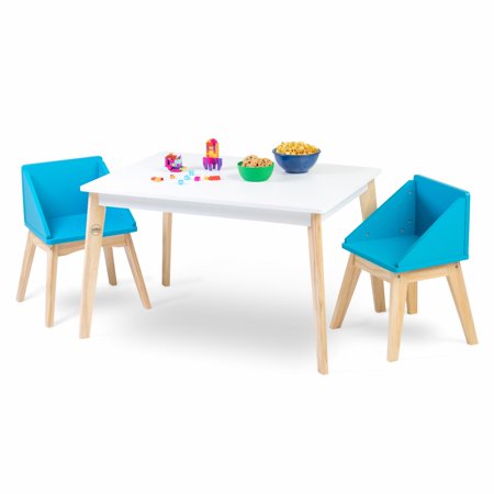 Wildkin Modern Kids Table and Chair Set - White/Natural/Blue