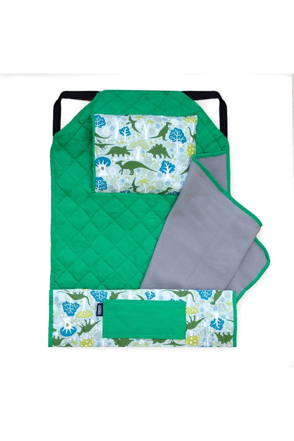 Modern Nap Mat with Elastic Corner Straps for Toddler Boys and Girls, Daycare and Preschool (Dinomite Dinosaurs Green)