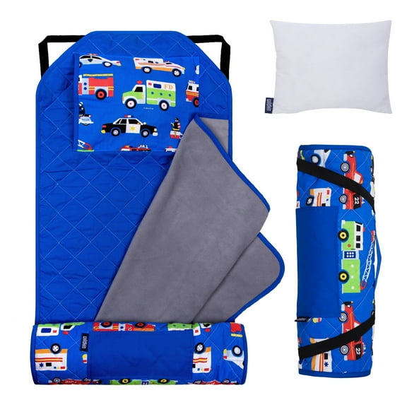 Wildkin Modern Nap Mat with Elastic Corner Straps for Toddler Boys and Girls, Daycare and Preschool (Heroes Blue)