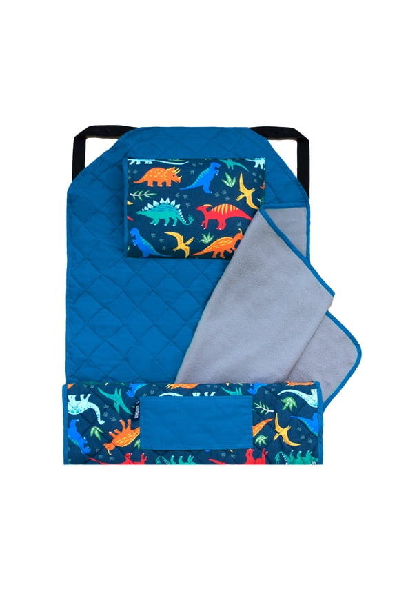 Modern Nap Mat with Elastic Corner Straps for Toddler Boys and Girls, Daycare and Preschool (Jurassic Dinosaurs Blue)
