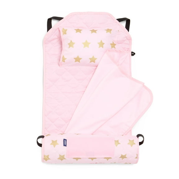 Wildkin Modern Nap Mat with Elastic Corner Straps for Toddler Boys and Girls, Daycare and Preschool (Pink and Gold Stars)