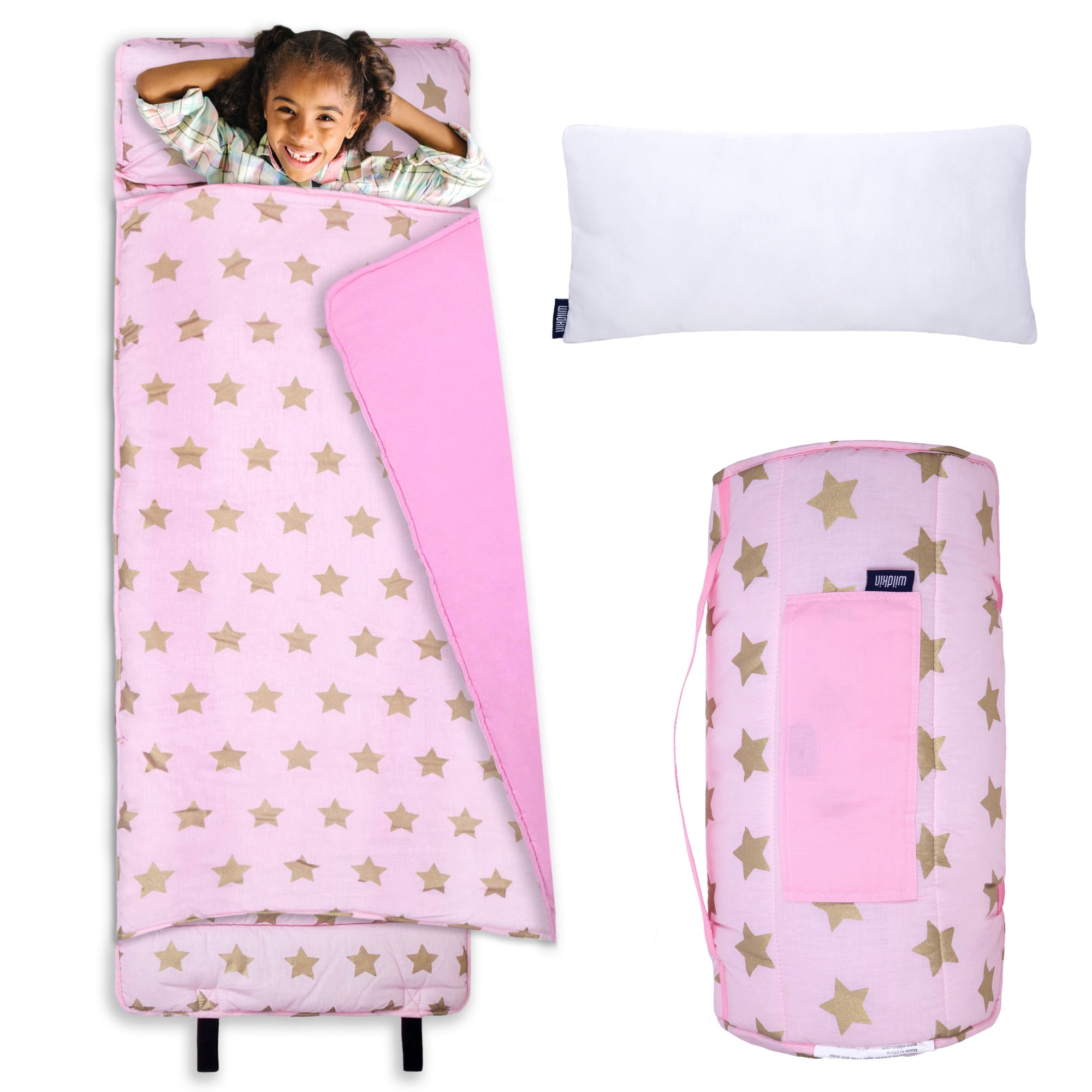 Pink Naps Wildkin Original Nap Mat with Pillow for Boys and Girls, Features Hook ...