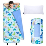 Wildkin Original Nap Mat with Pillow for Boys and Girls, Features Hook and Loop Fastener, Soft Cotton Blend Materials (Dinosaur Land)