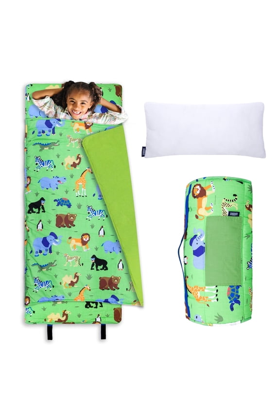 Original Nap Mat with Pillow for Boys and Girls, Features Hook and Loop Fastener, Soft Cotton Blend Materials (Wild Animals)