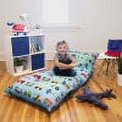 Trains, Planes & Trucks Blue Cotton Polyester Kids Floor Pillow Lounger
