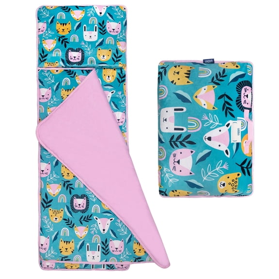 Wildkin Velour Nap Mat for Toddler Boys and Girls, Daycare and Preschool, Roll-up Design (Party Animal Blue)