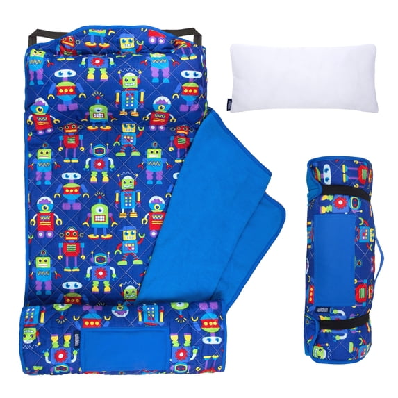 Wildkin Quilted Nap Mat with Elastic Corner Straps for Boys and Girls (Robots)