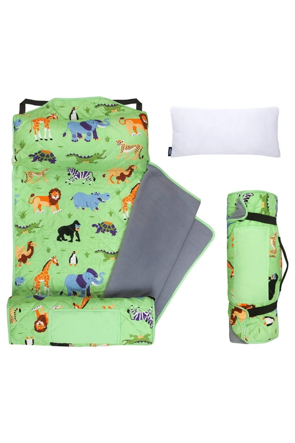 Quilted Nap Mat with Elastic Corner Straps for Boys and Girls (Wild Animals)