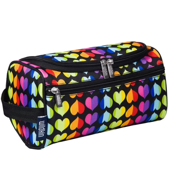 Wildkin Toiletry Bag for Boys, Girls, and Adults With Zippered Exterior Front Pocket, Interior Mesh Pocket (Rainbow Hearts)