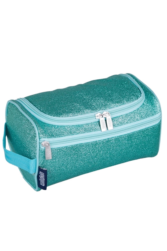 Toiletry Bag for Boys, Girls, and Adults With Zippered Exterior Front Pocket, Interior Mesh Pocket, Side Carrying Handle(Blue Glitter)