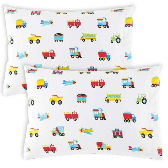 Wildkin Trains, Planes & Trucks 100% Cotton Flannel Pillow Cases - 2 pack