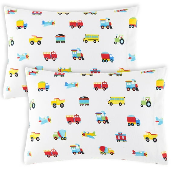 Wildkin Trains, Planes & Trucks 100% Cotton Flannel Pillow Cases - 2 pack