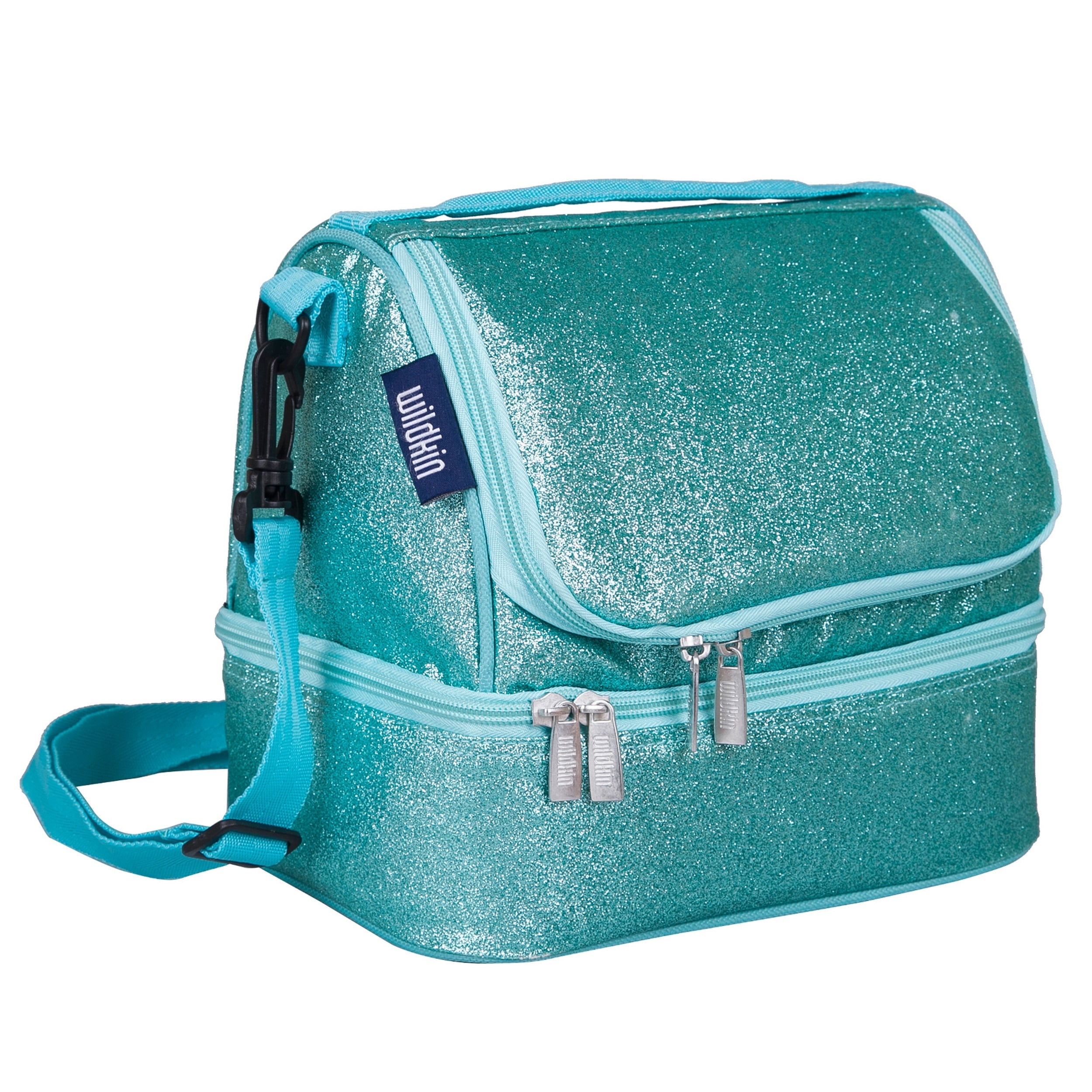 Wildkin Two Compartment Insulated Reusable Kids Lunch Bag for Boys & Girls, BPA Free, Includes Shoulder Strap (Blue Glitter)