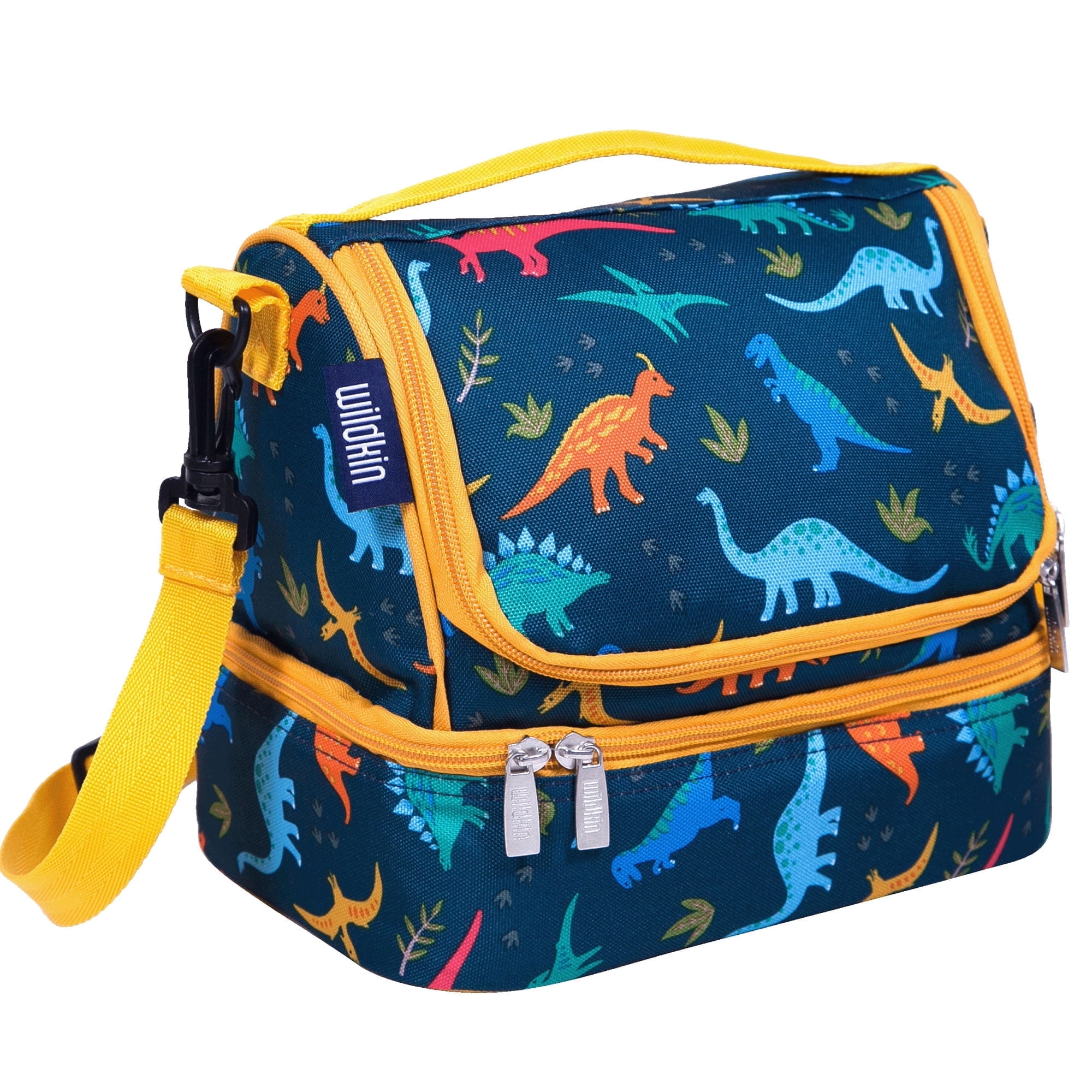 Wildkin Two Compartment Insulated Reusable Kids Lunch Bag for Boys & Girls, BPA Free, Includes Shoulder Strap (Jurassic Dinosaurs Blue)