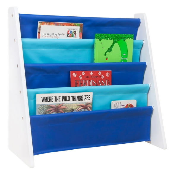 Wildkin Vegan Leather Original Sling Bookshelf - White Wood w/ Light Blue and Dark Blue