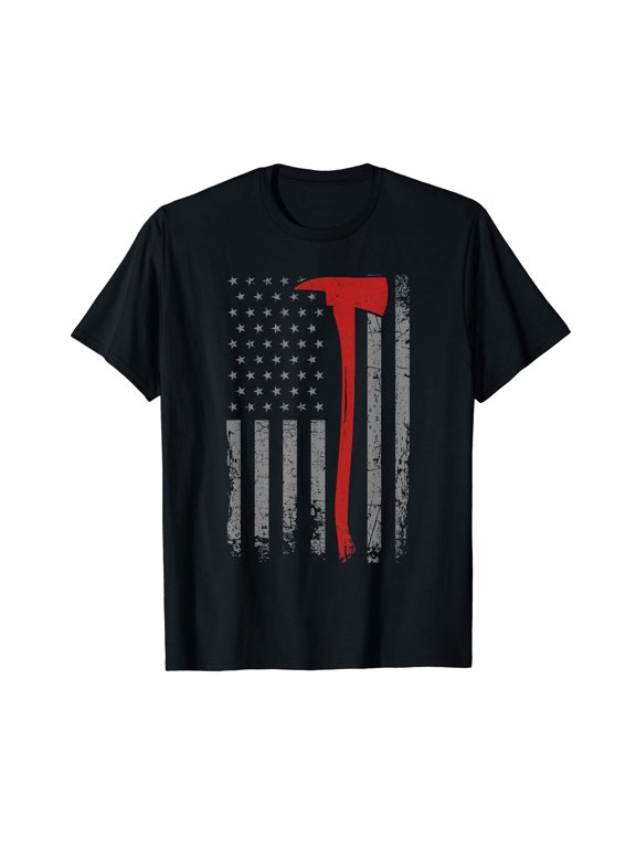 Wildland Firefighter Axe American Flag Thin Red Line Fireman T-Shirt