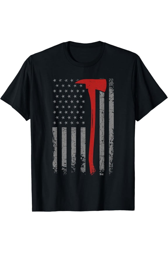 Wildland Firefighter Axe American Flag Thin Red Line Fireman T-Shirt