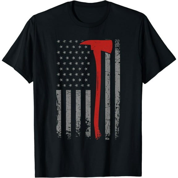 Wildland Firefighter Axe American Flag Thin Red Line Fireman T-Shirt