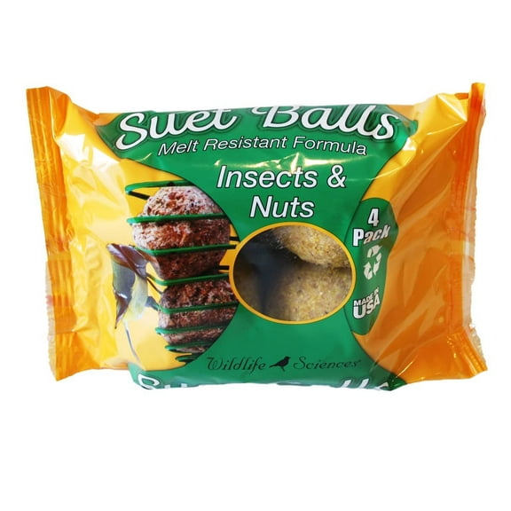 Wildlife 313920 16 oz Sciences 436 Suet Balls Birds Food - Insects & Nuts MP6 - Pack of 4