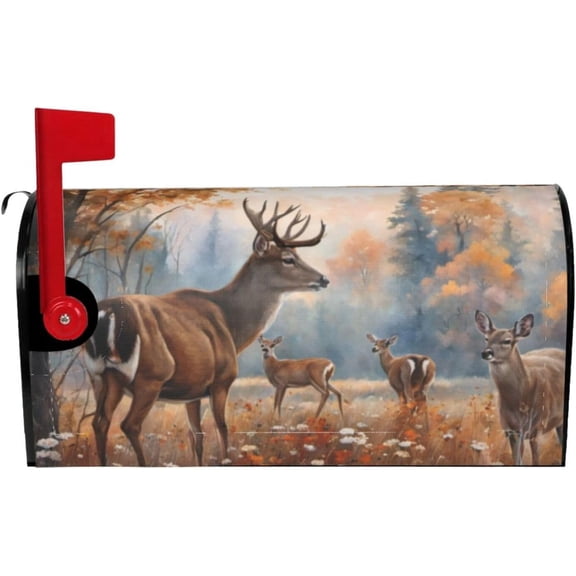 Wildlife Animal Deers Mailbox Cover Mailbox Wraps, Waterproof Mailbox Covers Magnetic Post Box Cover Standard Size 21"(L) x 18"(W) Garden Yard Outside Farmhouse Home Decor