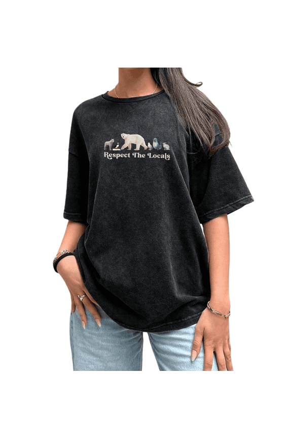 Wildlife Animal Graphic Tees Print Tshirt Washed Black Nature Art Shirts S-2XL Short Sleeve Outdoor Casual Fashion Tops