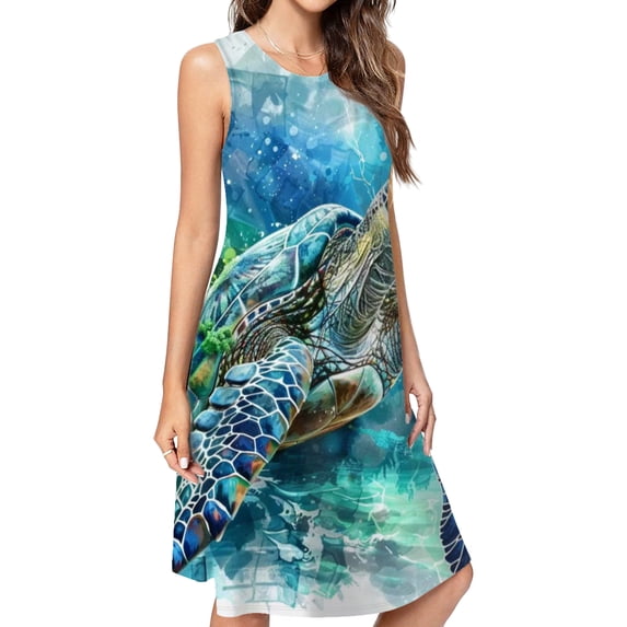 Wildlife Art Turtle Dress Loose Women'S Dress Beach Dresses With Pockets Dresses For Womens